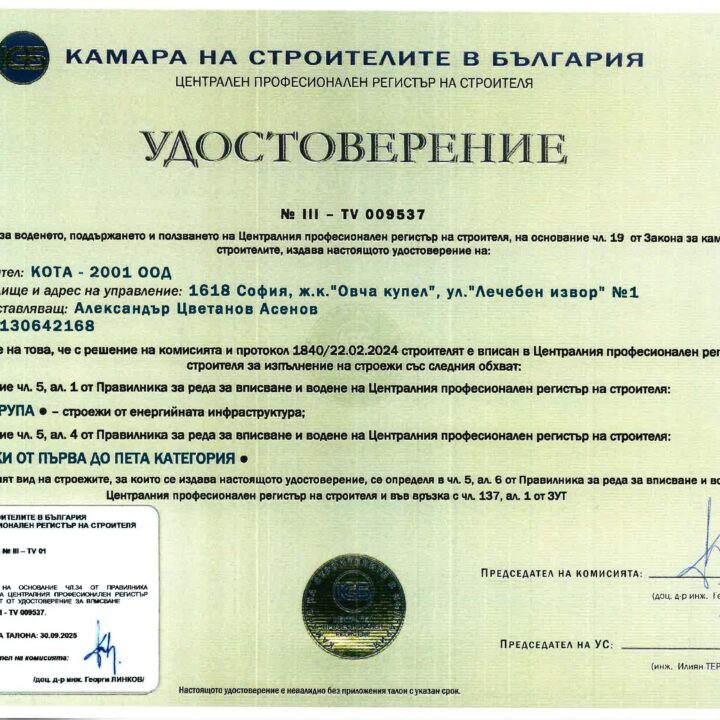 Удостоверение 2 на KOTA 2001
